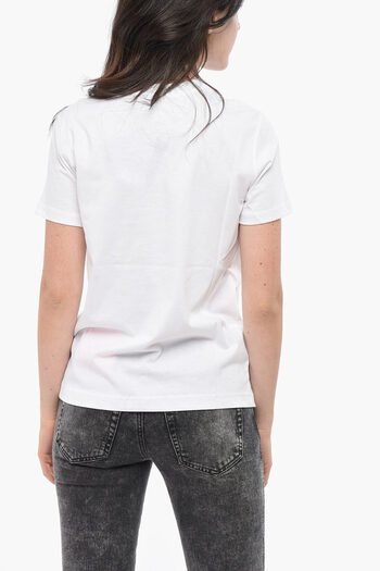 Diesel Tricou din bumbac cu guler rotund și logo cu imprimeu