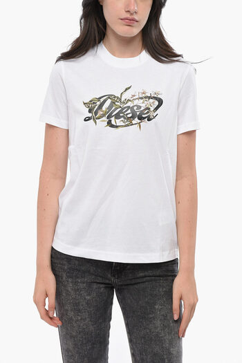 Diesel Tricou din bumbac cu guler rotund, model Garden