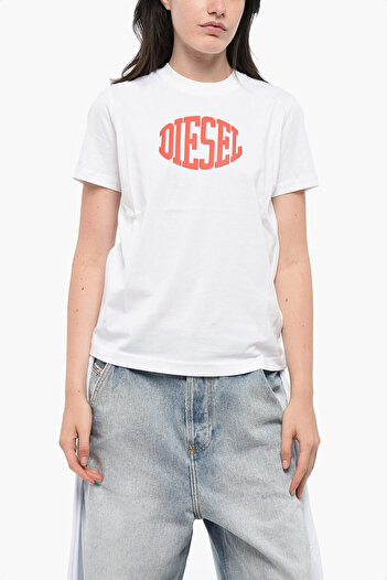 Diesel Tricou din bumbac cu guler rotund și logo în relief