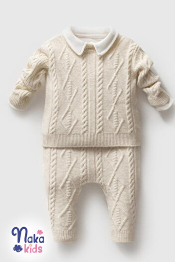 Naka Concept Knitted Patterned 3-Piece Unisex Baby Knitwear Set