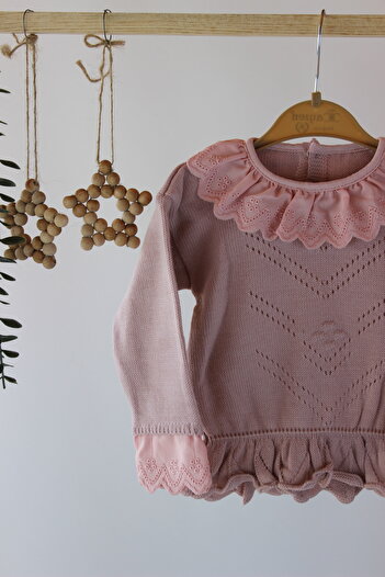 genybaby Baby Girl Lace Detailed Knitwear Set |   Long Sleeve Knit Top and Bottom