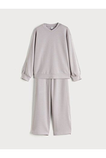 LC Waikiki V-Neck Girls' Sweatshirt and Sweatpants