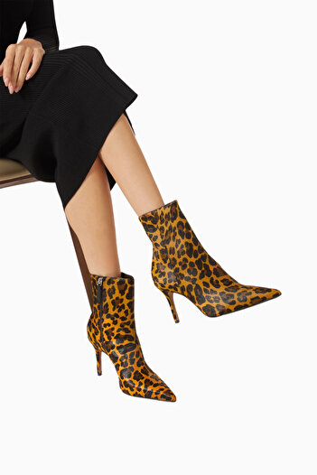 Schutz City Natural 85 Leopar Baskılı, Dana Kuzu Derisi Sivri Burun Lüks Topuklu Bot