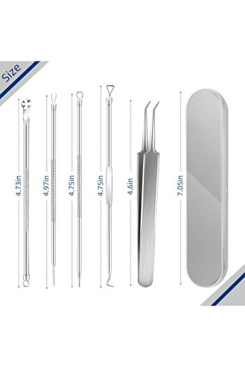 OEM Set 5 tweezers for blackheads, pimples, and acne extraction - stainless steel, silver