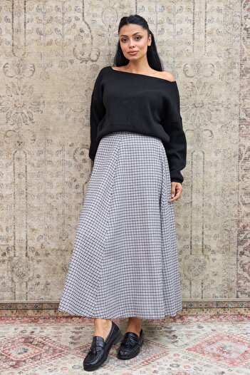 KÜÇÜĞÜM BUTİK Gray Black Four-Piece Plaid Skirt