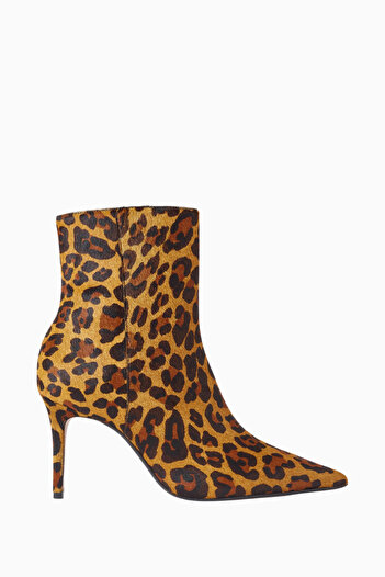 Schutz City Natural 85 Leopar Baskılı, Dana Kuzu Derisi Sivri Burun Lüks Topuklu Bot