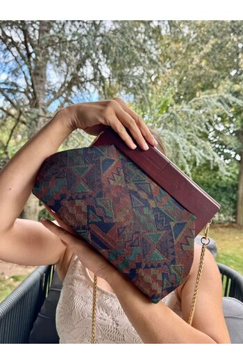 JOPHIEL Penalope Collection - Chain, Wooden Handle Fabric Bag, Clutch, Handbag, Purse