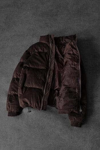 Slatra Men's Brown Extra Padding Inflatable Velvet Coat