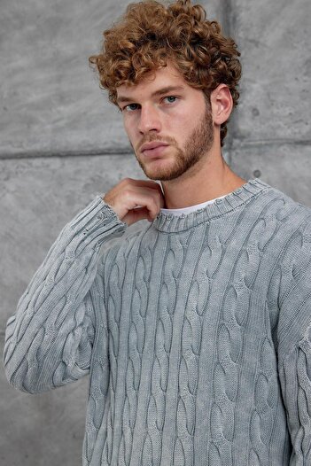 NOMARC Gray Mrk Knit Detailed Oversize Knitwear Sweater