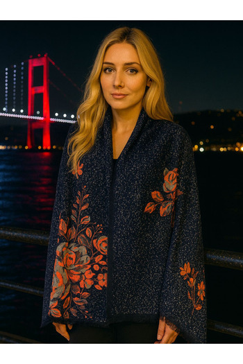 fiore fashion Floral Shawl Sky Multi-Colored Double-Sided