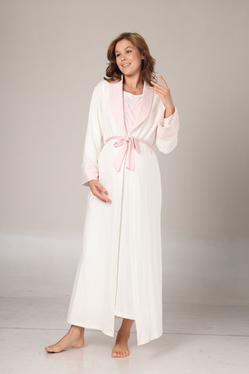 Lohussa Women's Powder Shawl Collar Jacquard Full Length Winter Long Sleeve Special Design Maternity Pregnancy Dressing Gown Nightgownset