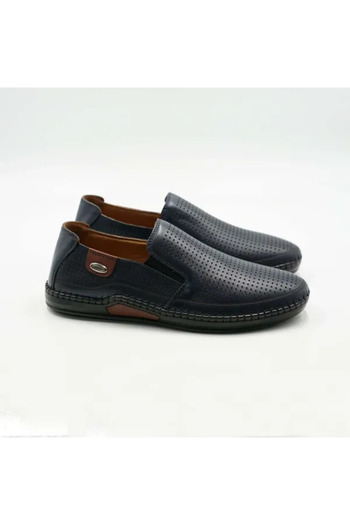 Piello Genuine leather loafers with perforations and flexible sole, Navy blue