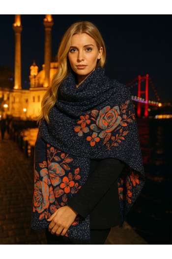 fiore fashion Floral Shawl Sky Multi-Colored Double-Sided