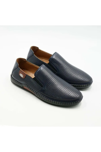 Piello Genuine leather loafers with perforations and flexible sole, Navy blue