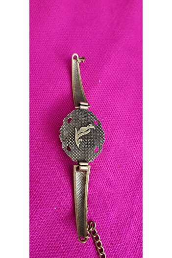 Nurtakı Tulip Flower Patterned Tile Copper Color Bracelet