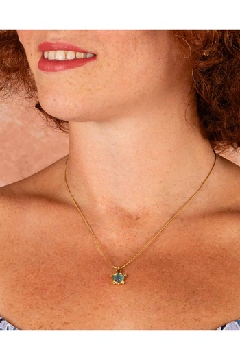 Portakal Esintisi Caretta Blue Opal Stone Turtle Steel Necklace