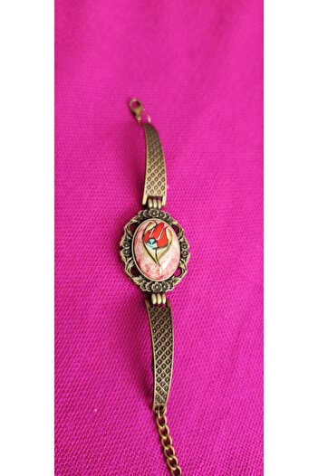 Nurtakı Tulip Flower Patterned Tile Copper Color Bracelet