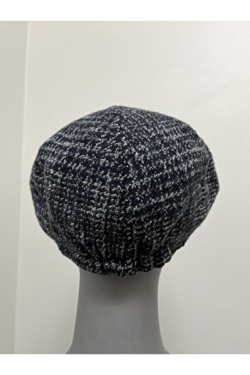 Butik Mavi Erkek Kışlık Kaşe Kumaş Desenli Arkası Lastikli Standart kasket Şapka (Newsboy Cap)