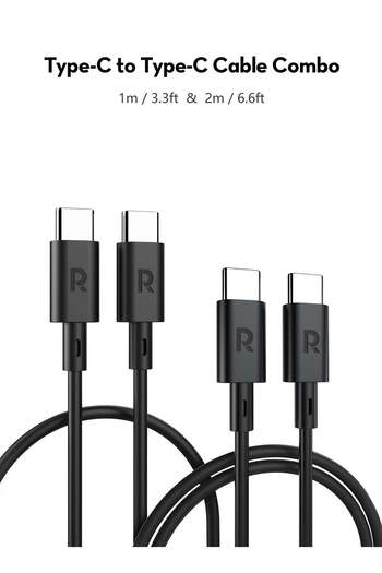 RavPower 2in1 Type-C to Type-C Cable Package 1M & 2M 60W - Combo Black