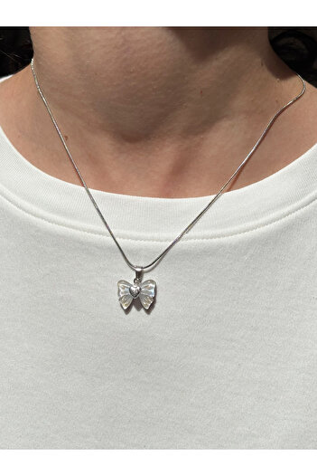 Eylülün Takısı Women's Silver Color Bow Necklace