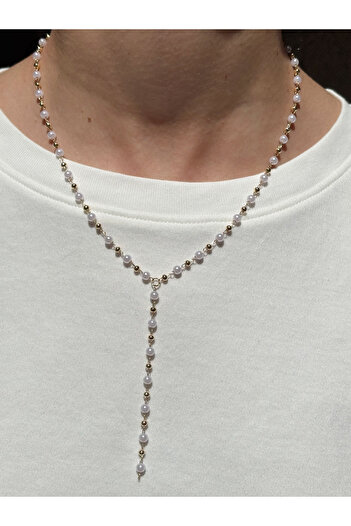 Eylülün Takısı Women's Gold Color Pearl Bead Y Necklace