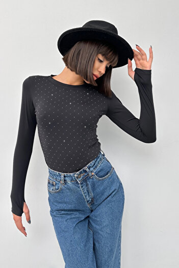 New Now Love It Stone-Detail Finger-Through Modal Blouse