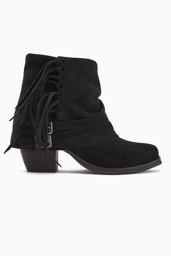 Limoya Elis Black Suede Buckle Women's Cowboy Western Boots