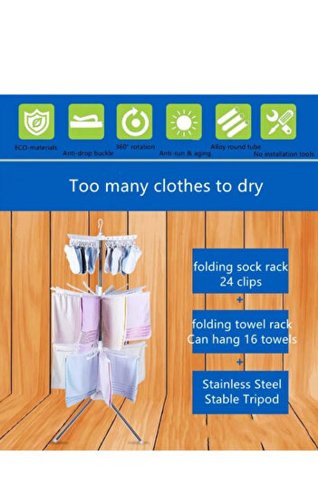 OEM Vertical clothes dryer, with 3 rotating levels, with tongs, foldable, easy to store