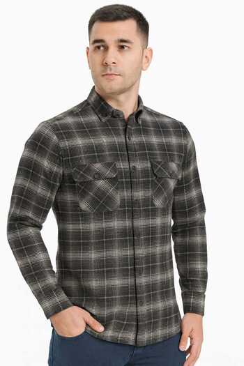 Ünal Giyim CLASSIC CUT WINTER WOOL DAD SHIRT WITH DOUBLE POCKET COVER