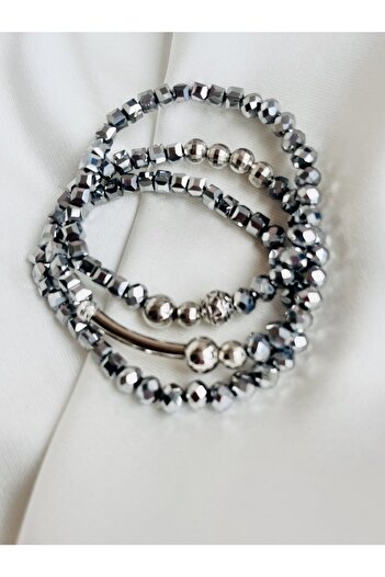 COCOSH TAKI Silver Color Crystal Stone Triple Multi Combination Bracelet