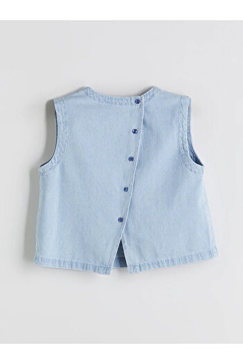 LC Waikiki LCW Kids Mavi Bisiklet Yaka Taşlı Kız Çocuk Bluz