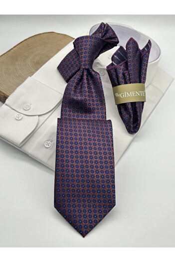 Gutiero Classic Tie with Brick Patterned Handkerchief