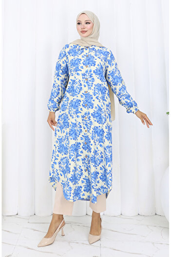 sefamerve Viscose Fabric Full Buttoned Long Tunic 0174-01 Saks