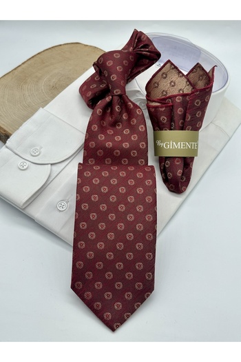 Gutiero Classic Tie with Red Patterned Handkerchief
