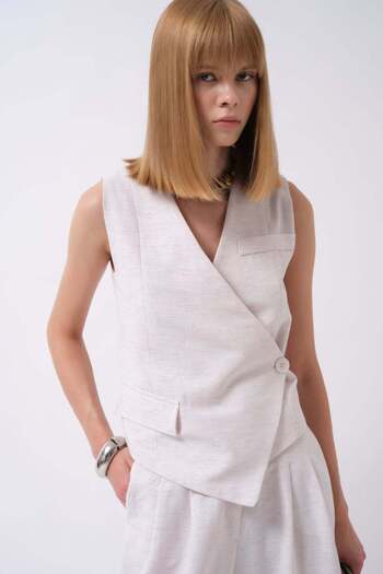 Maxi modena Side Button Asymmetrical Linen Gray Vest