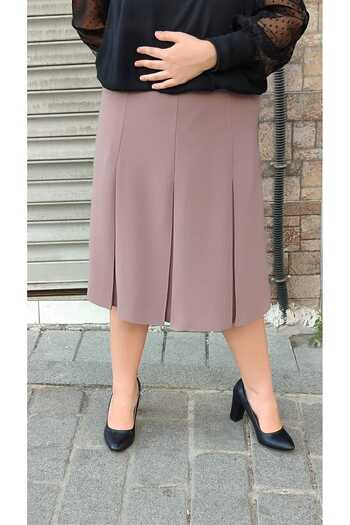 Butik Short Plus Size Flares Lined Portorico Flared Mother's Skirt Product Length 65 cm