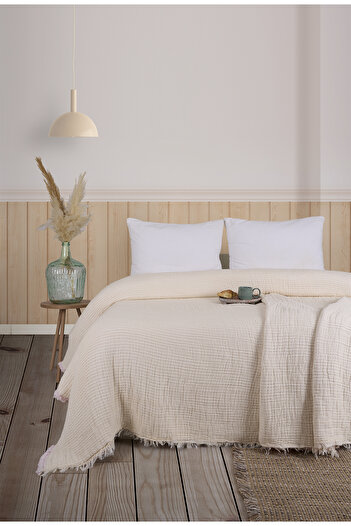 Cottonin Home 8 Katlı Müslin Yatak Örtüsü %100 Pamuk OEKO-TEX® STANDARD 100 220x240 CM