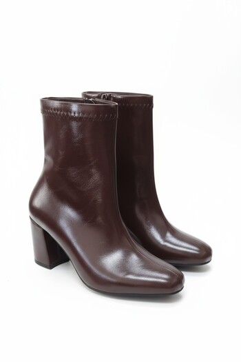 muhhu moda Women's Coffee Mixed Color, Blunt Toe, Heeled Boots, Side Zipper.