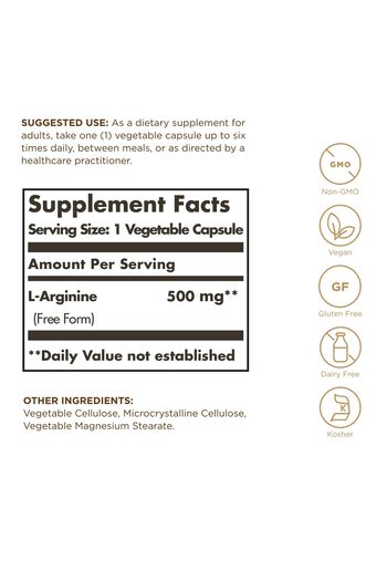 Solgar L-Arginine 500 mg - 250 Vegan Capsules - Nitric Oxide Stimulator
