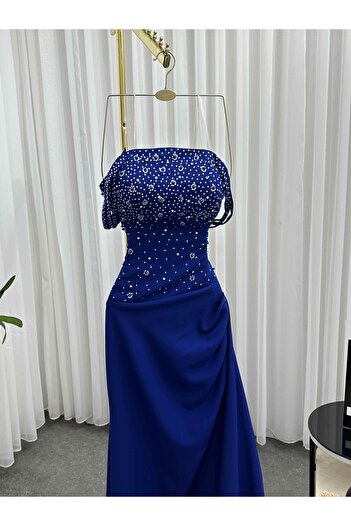 FAYD AL-JAWRI Barbie blue evening dress with delicate pearls and stones