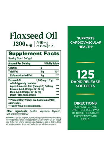 Nature's Bounty Flaxseed and Omega 3, Dietary Supplement, Supports Health, 1200mg, Softgels, 125 ct