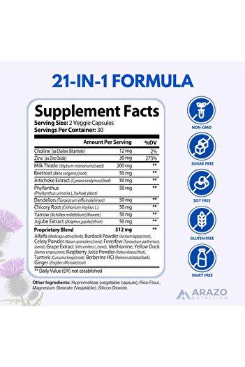 Arazo Nutrition Liver Cleanse Detox & Repair with Milk Thistle, Beet & Artichoke