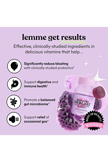 Lemme Debloat Digestive & Gut Health Gummies with Probiotics & Prebiotic, Blackberry (60 Count, Pack of 2)