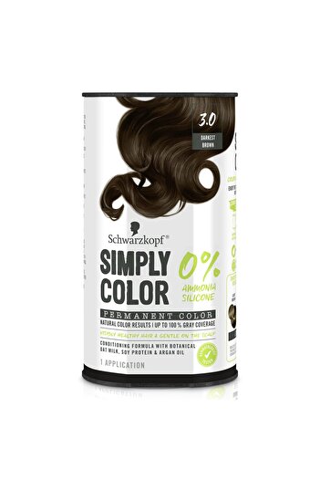 Schwarzkopf Simply Color Hair Color 3.0 Darkest Brown - Permanent, Ammonia & PPD Free