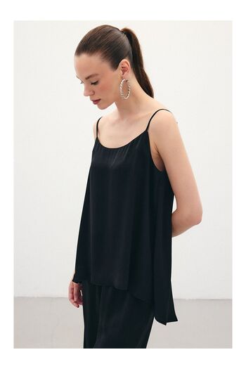 LC Waikiki Strappy Satin Blouse - Black