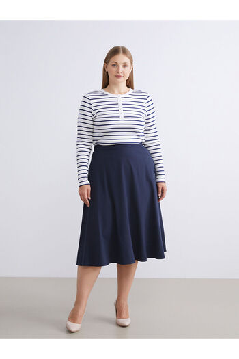 LC Waikiki Navy Blue Elastic Waist A-Line Skirt