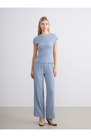 LC Waikiki Indigo Elastic Waist Textured Women's Pants