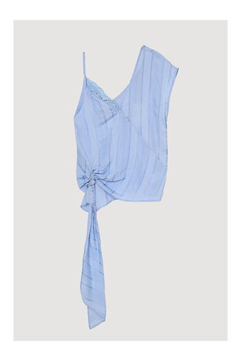 LC Waikiki Lace Detailed Pinstripe Blouse Blue