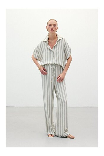 LC Waikiki Striped Linen Blend Trousers - Khaki