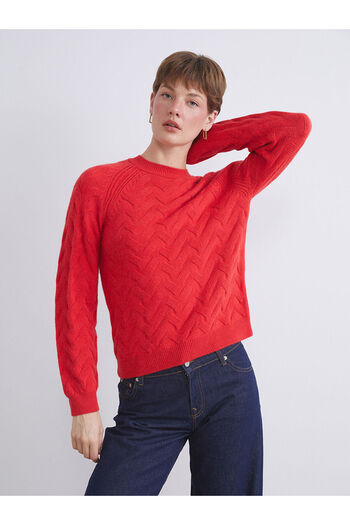 LC Waikiki Red Crew Neck Self Patterned Women's Knitwear Sweater